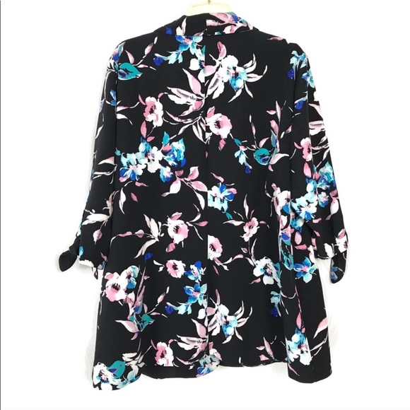 Lane Bryant Tie Sleeve Crepe Jacket Floral Blazer - Picture 5 of 6
